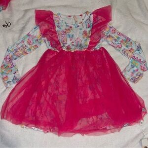 NWT Birdie Bean Pink Christmas Gingerbread House Bamboo Tulle Tutu Dress